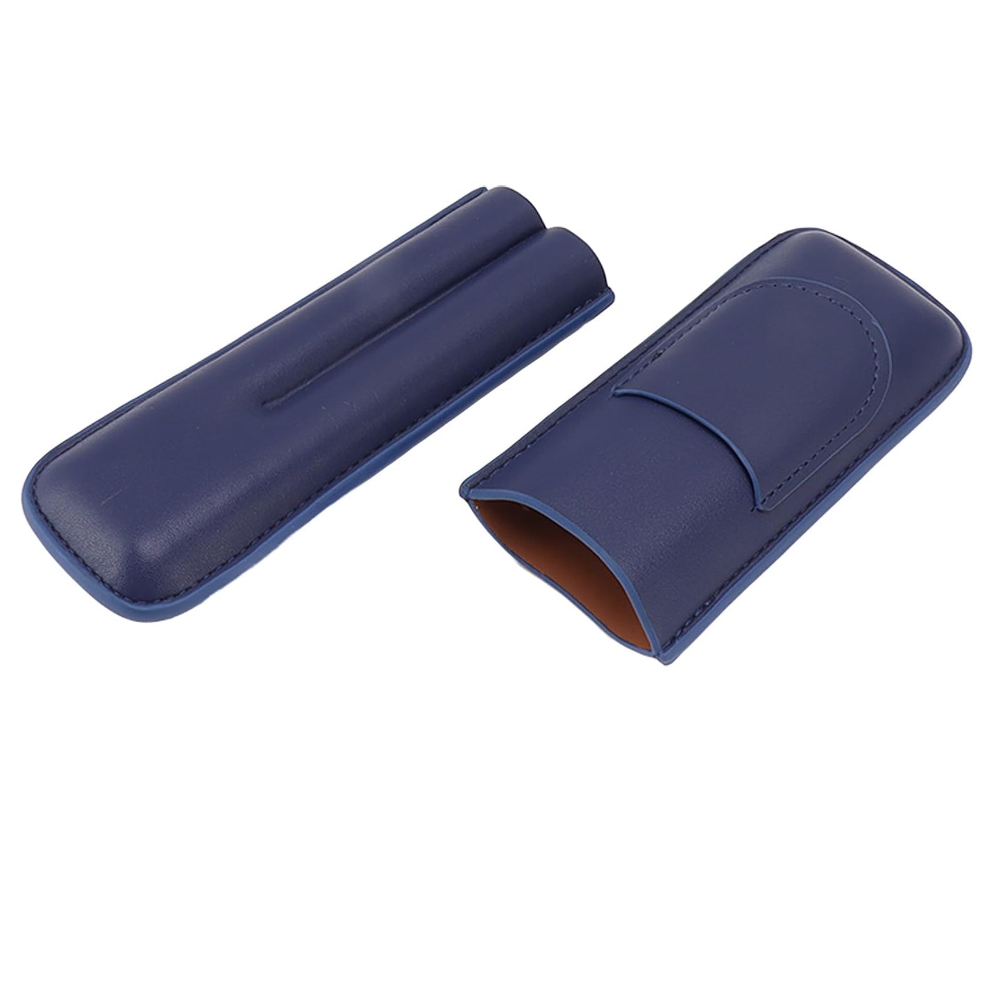 OEBUAFI 2 Finger Faux Leather Cigar Case, Premium Soft Touch Travel Holder with Front Pocket for Cutter, Elegant Sewing Technology Lightweight Durable Men (Blue)