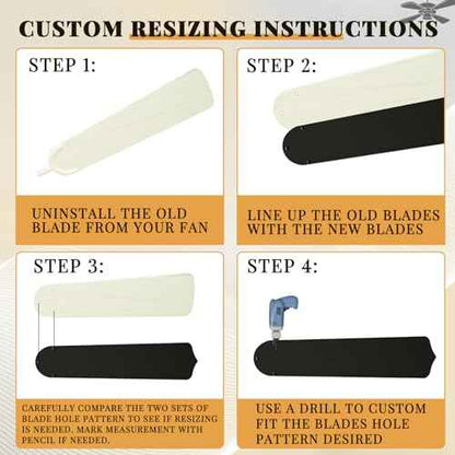 10Pcs Replacement Fan Blades for 42 52 Ceiling Fan Waterproof Weatherproof Fan Blades Replacement for Broken Substitution Replacing Indoor Outdoor Summer(Black,42 Inch)