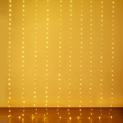 KepStars Curtain Lights 10ft x 10ft, 300 LED Twinkle Fairy String Lights Curtain with Remote & Timer, IP65 Waterproof, USB Powered for Indoor Outdoor Wall Bedroom Backdrop Christmas Decor - Warm White