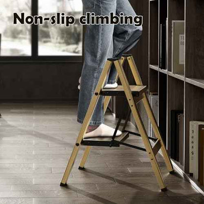 HillhutApex 2 Step Stool, Aluminum Foldable Step Ladder, Lightweight Stable Stool with Wide Non-Slip Pedals, 330lbs Bearing Capacity Ladder for Office,Home,Kitchen - Gold