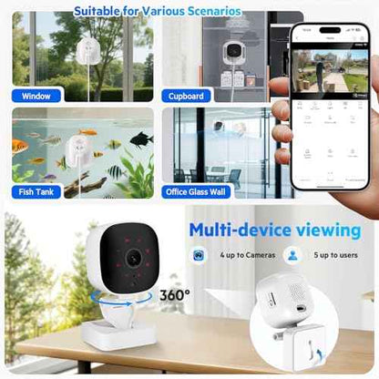 3MP 2K Window Camera, 120¡Æ View Angle Window Camera, 2.4GHZ & 5GHZ WiFi Indoor Window Security Camera with Angled Window Mount, Person & Motion Detection, 24/7 Recording, Quick Install