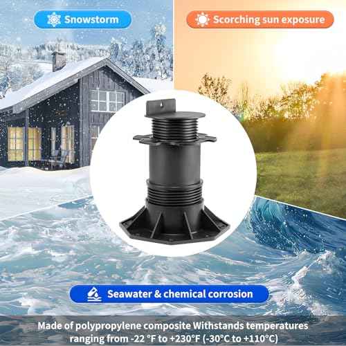 10Pack Adjustable Deck Pedestal - Floor Lift Deck Support Raising Platform Height from 2-3/8" to 5-1/2" Black