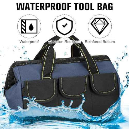 Sanwuta 3 Pack Tool Bag for Men with Waterproof Hard Bottom, Heavy Duty Tool Bag Wide Mouth Tote for Various Instrument, Electrician Carpenter Mechanic (18 Inch,Blue, Red, Yellow)