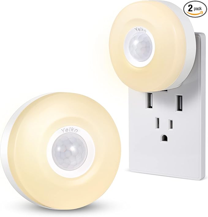 YELKO Night Lights Plug Into Wall,200Lumen Super Bright Plug in Motion Sensor Light Indoor,Smart Plugin Motion Activated Nightlights for Bathroom, Hallway(Warm White 2Pack)