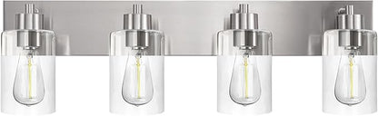 4-Light Bathroom Vanity Light Fixtures, Modern Bathroom Light Fixture with Clear Glass Brushed Nickel Finish Vanity Lights Over Mirror for Kitchen Bedroom Living Room
