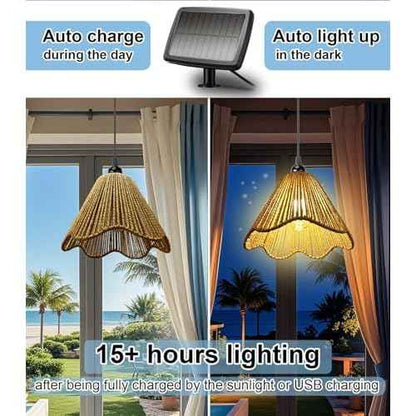 Solar Chandelier Outdoor Waterproof, Gazebo Lights Solar Powered with Remote Control, Boho Hanging Pendant Light for Porch, Patio, Pergola, Shed, Garden Decor, Balcony(2 Lights)