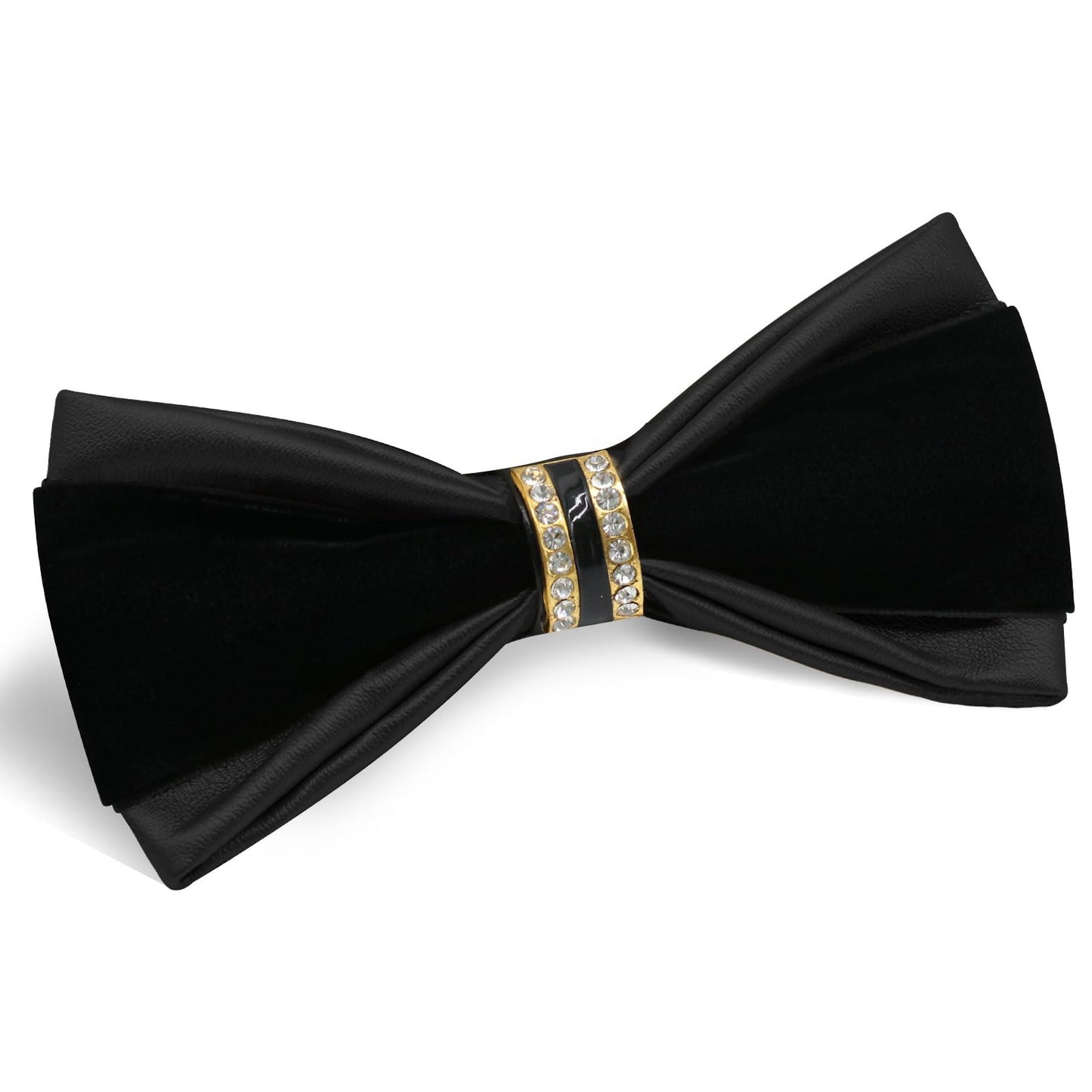 Gsyziux PU Leather Bowtie Rhinestone Velvet Bow Ties for Men, Pre-tied Adjustable Mens Bow Tie for Tuxedo Wedding Party Prom (Black)