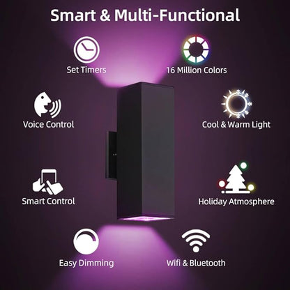SHIMR Smart Outdoor Lights, RGBCW Color Changing Outdoor Lights, Modern Exterior Lighting Fixture Aluminum with Remote Control, Black Up and Down Lighting for House Compatible with Alexa [ETL Listed]