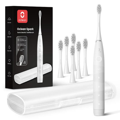Oclean Electric Toothbrush for Adults, 150 Days Battery Life Electric Toothbrush, USB Rechargeable Sonic Travel Toothbrush with 6 Brush Heads & Travel Case, 5 Modes and Smart Timer