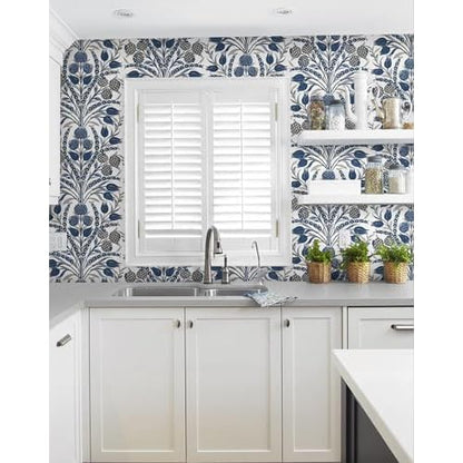 CiCiwind Blue and White Peel and Stick Wallpaper Floral Wall Paper Boho Self Adhesive Renter Friendly Contact Paper for Bedroom Bathroom William Morris Decor Vinyl Rolls 17.3"¡¿78.7"