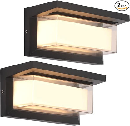 Outdoor Porch Light,15%-100% Dimmable Indoor Wall Light Fixtures,3000K/4000K/6500K Adjustable,24W Exterior Wall Lighting,Waterproof Outdoor Modern Wall Sconce Lights,2160LM Indoor Wall Sconce 2 Pack