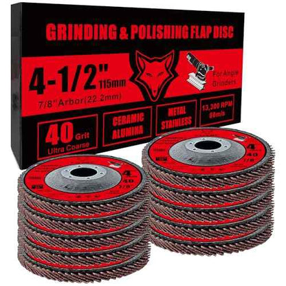 FOXBC 4 1/2 inch Ceramic Flap Disc for Angle Grinder, 40 Grit, Type 29, Grinding and Polishing for Metal, 10 Pack