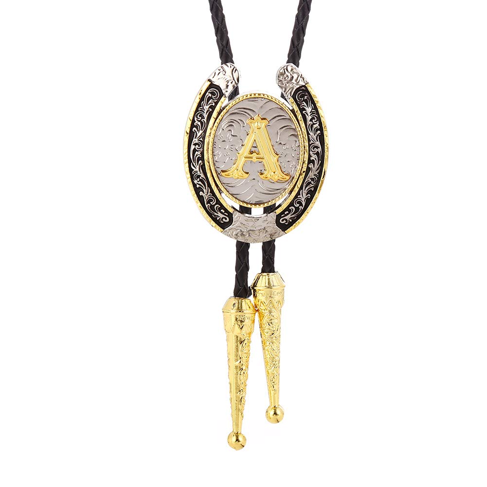 HUABOLA CALYN Bolo Tie for Men- Golden Initial Letter ABCDMJR to Z Western Cowboy Bolo Tie for Women (A)