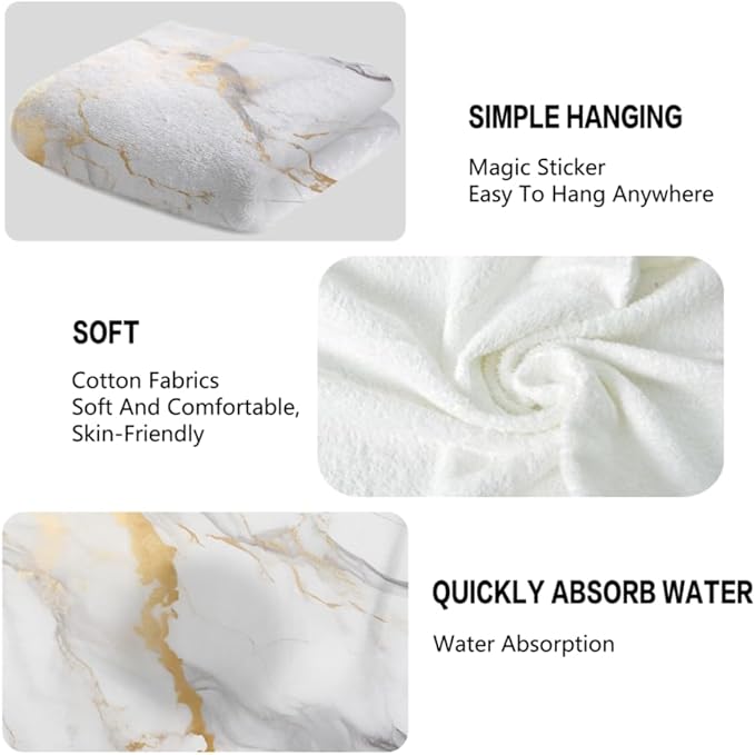 Marble Hand Towels Highly Absorbent White and Gold Marbling Bathroom Kitchen