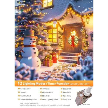 Brightown 50 Ft 1000 LED Christmas Cluster Lights Outdoor, White Wire LED Decorative Christmas Tree Lights with Remote & 12 Modes, Waterproof String Lights for Xmas Party Garden Decor, Warm White