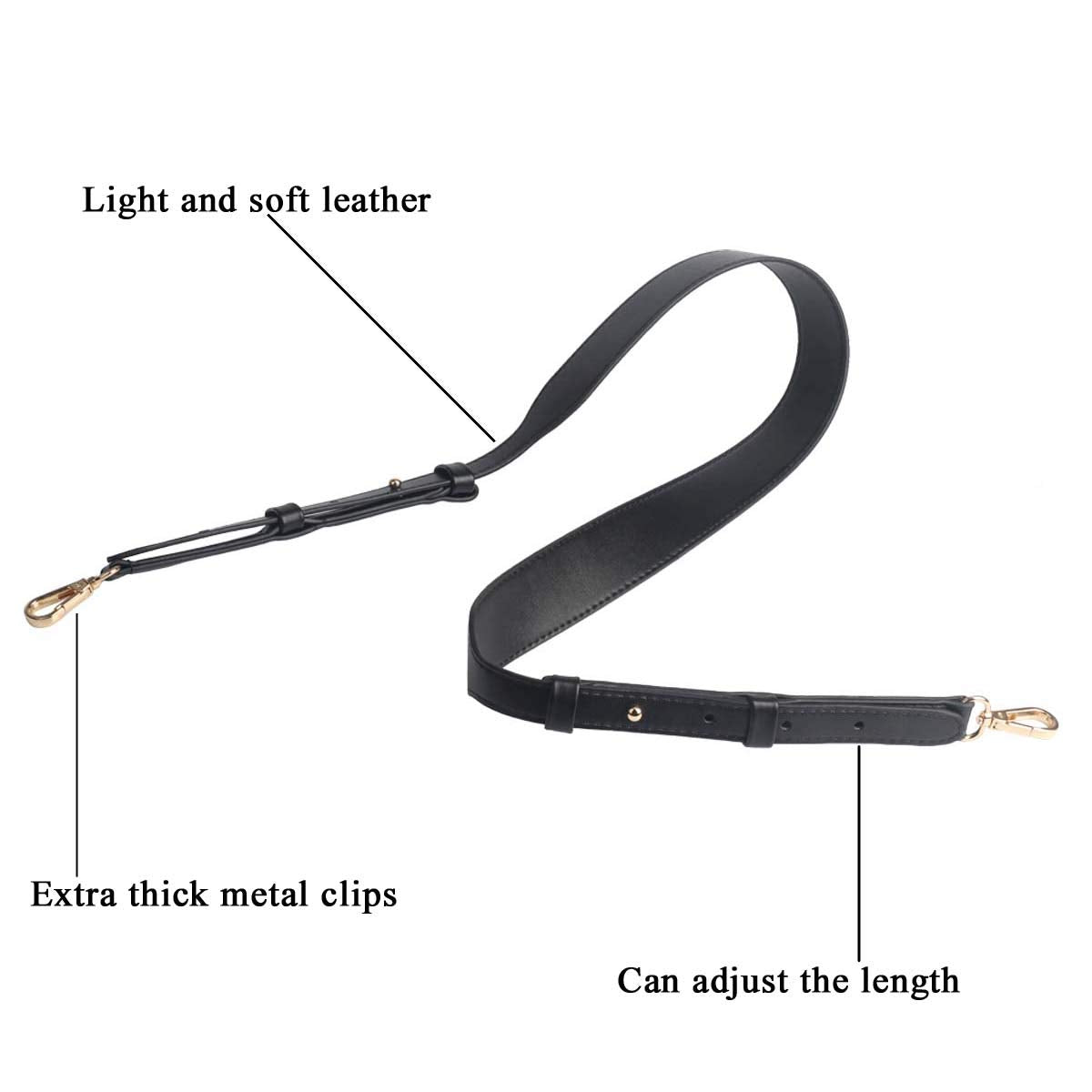 BEAULEGAN Wide Purse Strap Replacement - Microfiber Leather - 51 Inch Long Adjustable for Crossbody Shoulder Bag, Black/Gold