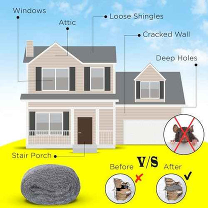 Wool - 2 Pack 3" x 10ft Steel Wool with Gloves, Ideal for Sealing Gaps and Holes in Home, Garage, Pipes, and Vents