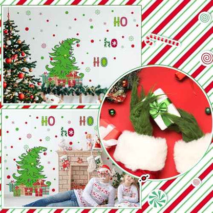 3 Sheets Christmas Wall Decals Red Green Christmas Sticker Xmas Tree Sign Decor Holiday Red Green Polka Dots Decals Gift Removable Wall Stickers for Xmas Holiday Home Decoration