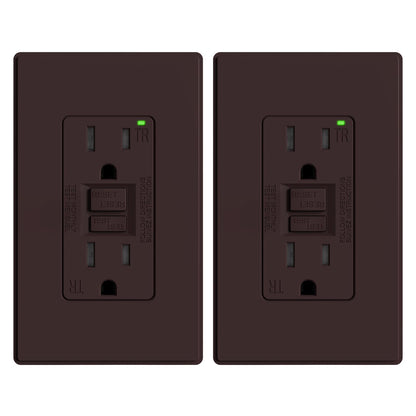 ELEGRP GFCI Outlet 15 Amp, Self-Test GFI Electrical Outlet with Thinner Design, TR Tamper Resistant GFCI Receptacle, Ground Fault Circuit Interrupters with Wall Plate, UL Listed, Matte Brown, 2 Pack