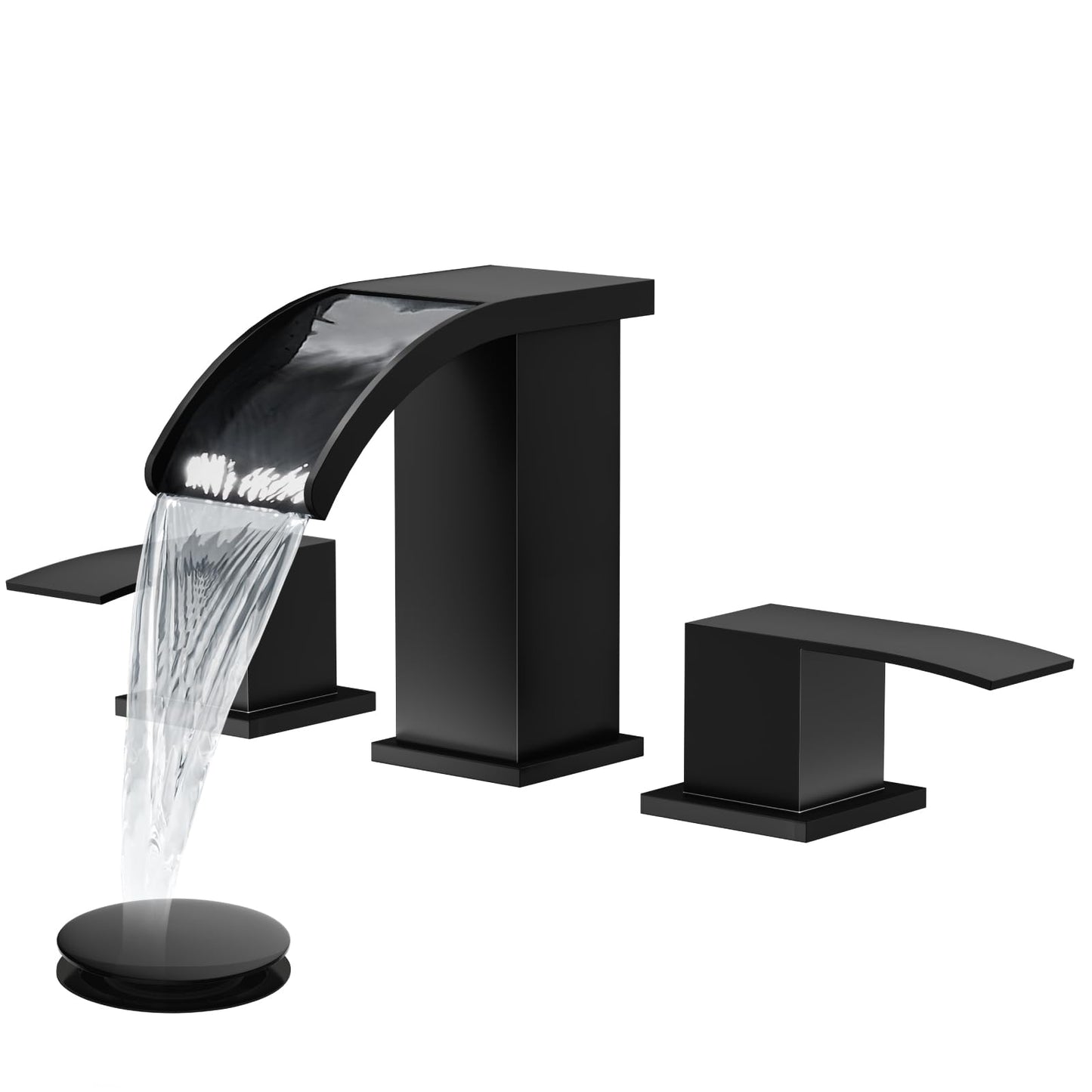 gotonovo Waterfall 8 inch Widespread Bathroom Faucet Set Bathroom Sink Faucet 3 Hole 2 Handle Vanity Lavatory Deck Mount with Pop Up Drain and Water Supply Lines Square Body Matte Black
