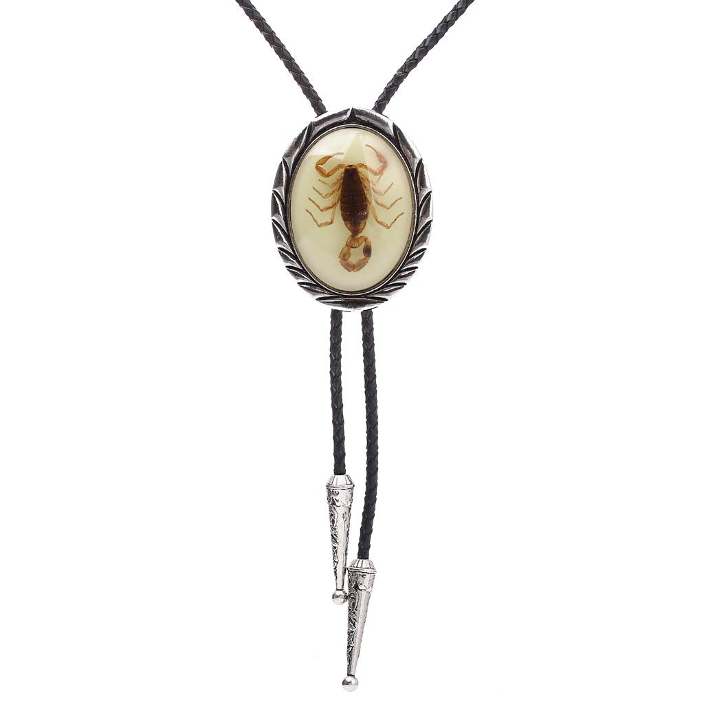 Jeilwiy Bolo Tie Luminous Scorpion Bolo Tie Celtic Style Handmade Western Cowboy Bola Tie Black Leather Necktie for Men Women