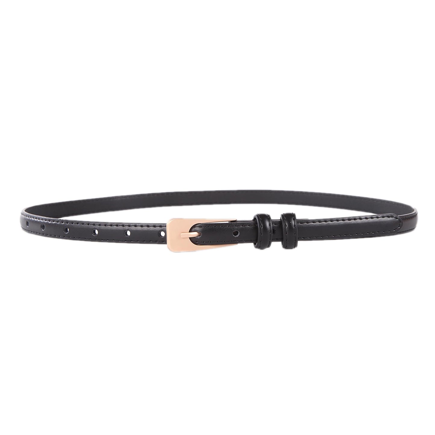 KONQUWA Women Leather Belt Casual Fashion ladies Skinny Belt for Jeans Coats Pant Dress Waist Belt with Gold Buckle(Black/Gold Buckle,26″-32″)