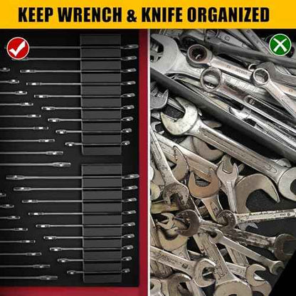Modular Wrench Organizer Wrench Holder - Wrench Tool Organizers for Tool Drawer Storage, Wrench Storage Set with Metric & SAE Label, Wrench Rack Tool Gift for Professional Mechanics Men, Black