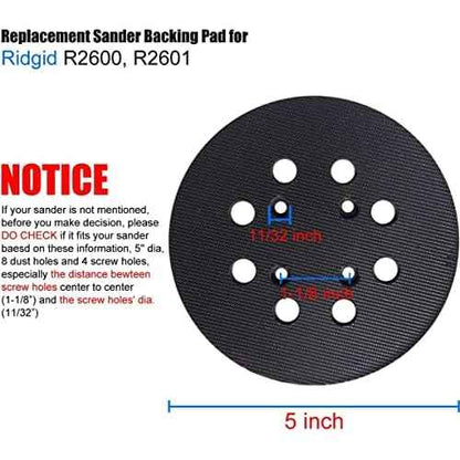 2 Pack 5 Inch 8 Hole Hook and Loop Sander Pad for Ridgid R2600, R2601 5" Random Orbit Sanders - Replacement Backing Sanding Pad for Pad Part Number 300527002