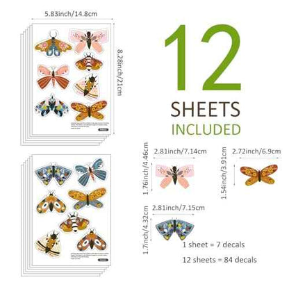 Watercolor Butterfly Wall Decals Peel and Stick, Wall Stickers for Girls Room, Boho Butterfly
