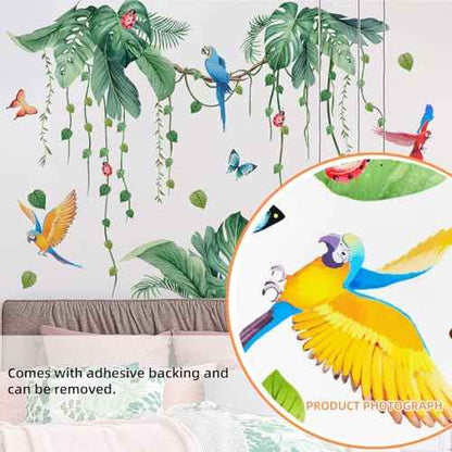 Lush Tropical Wall Decals with Jungle Vines Palm Leaves Removable Peel and Stick Wall Art for Nursery Living Room Office Bohemian Decor