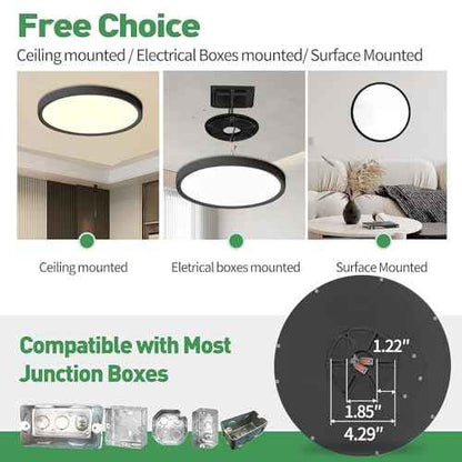6PK 9 Inch LED Flush Mount Ceiling Light, 18W, 1860LM, 3000K/4000K/6000K CCT Selectable, Round Flat Panel Low Profile Ceiling Light Fixtures for Hallway, Kitchen, Bedroom, Laundry Room