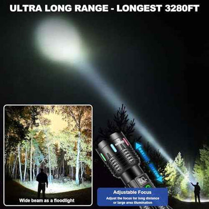 Esgreen Rechargeable Flashlights High Lumens 10000 Single 2 Modes, Super Bright LED Flashlight USB C Long Distance 3280ft, Powerful Long Lasting 10H Heavy Duty Strong Flash Light for Camping Hiking