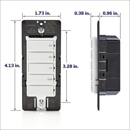 Leviton Countdown Timer Switch for bathroom fan and household lights, 5-10-15-30 min, No Neutral Required, Single Pole, 15A, 1/2 HP/9.8A Fan/Motor, DT130-1LW, White
