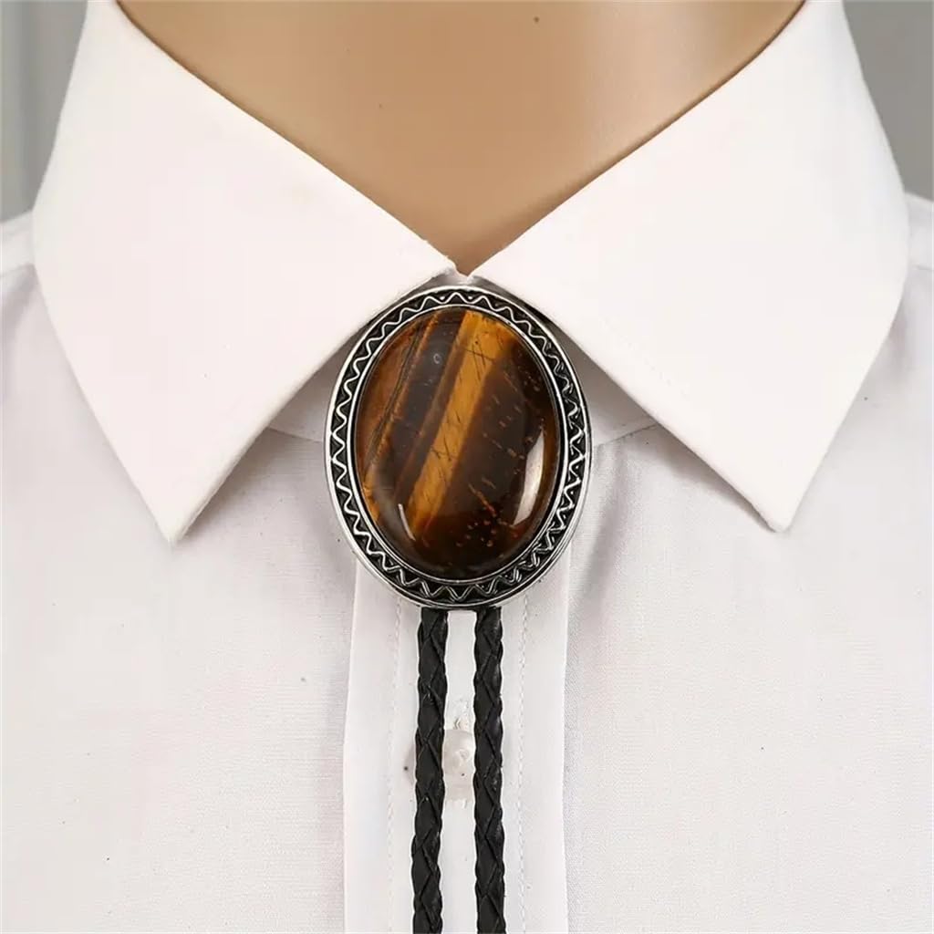 Jeilwiy Bolo Tie with Natural Tiger Eye Stone Western Bolo Ties for Men Native American Cowboy Necktie Bolo Necklace