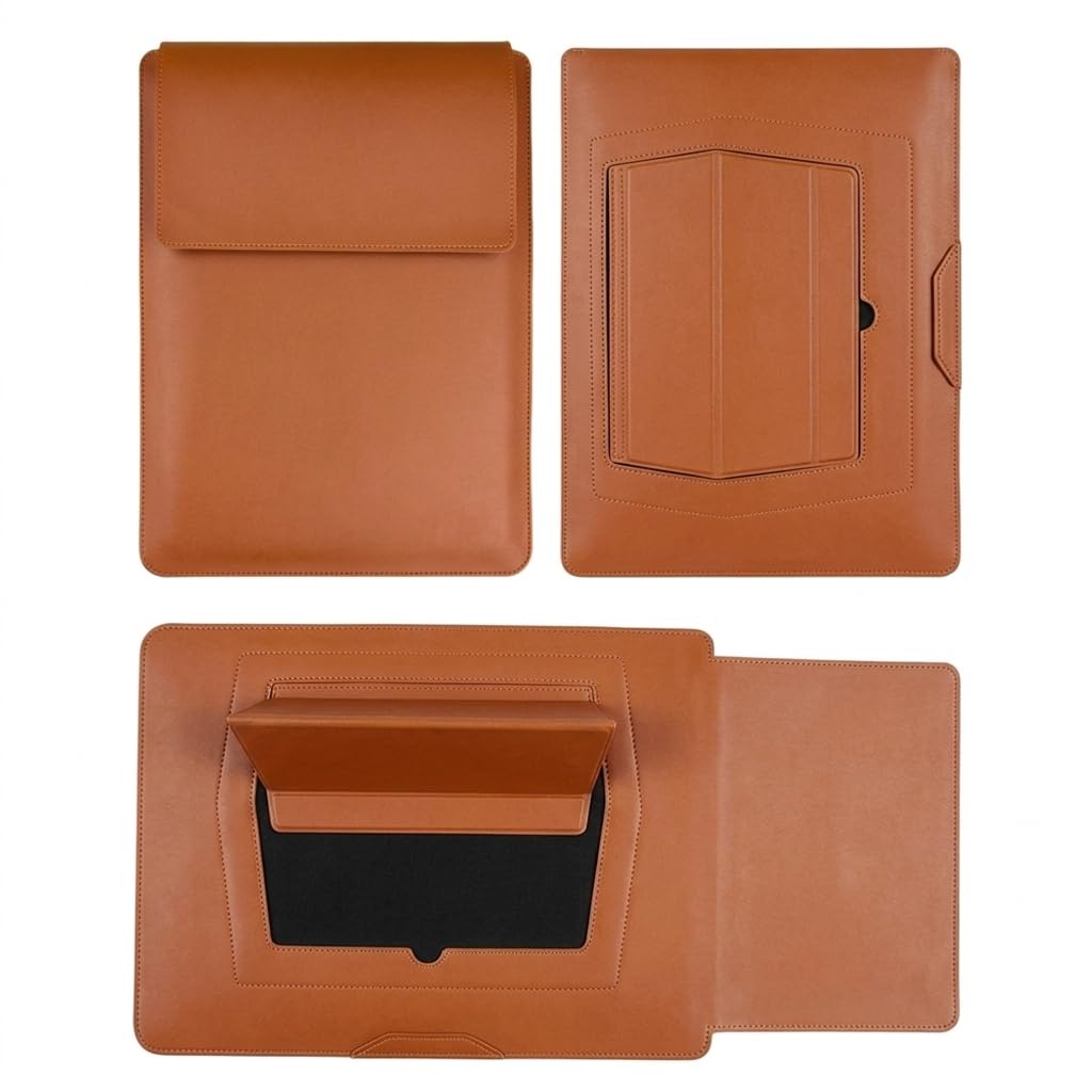 Gyanm 4-in-1 Laptop Sleeve with Stand and Mouse Pad, Faux Leather Protective Case with Accessory Pouch for 13.3-14 Inch Laptops, Brown