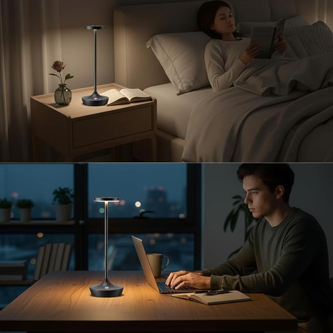 Cordless Table Lamps Outdoor - Rechargeable 6000mAh Battery Operated Table Lights - LED Portable Touch Dimmable Waterproof Table Lamp for Patio Restaurant Dining (2 Grey)