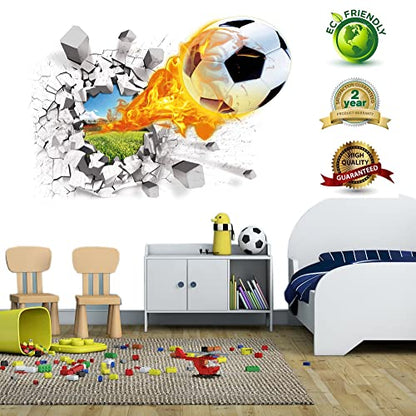U-Shark 3D Self-adesive Removable Break Through The Wall Vinyl Wall Stickers/Murals Art Decals Decorator Kid's Favor (Soccer (2 Sheets of 28"w X 10"h/70x25cm))