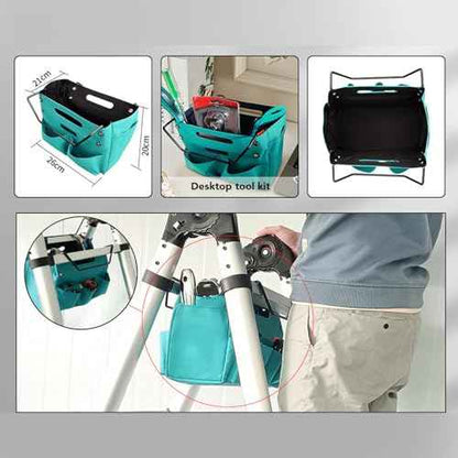 Folding Tool Pouch, Portable Oxford Cloth Ladder Bag 5 Side Pockets Multifunctional Ladder Tool Storage Bag 20KG Capacity Compact Repair Work Tool Organizers for Home Renovation