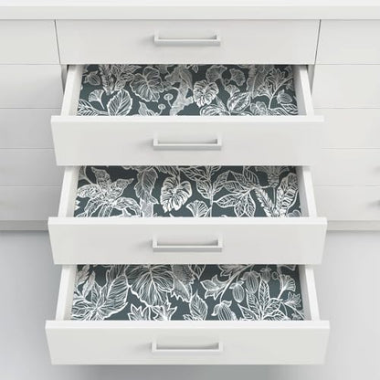 Tropical Peel and Stick Wallpaper Boho Contact Paper Cabinet Dark Blue Navy White Removable Self Adhesive Contact Paper Modern Floral Leaf Bedroom Bathroom Wallpaper Waterproof 17.3inW 78.7inL