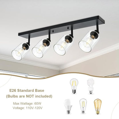 4 Light VINLUZ Vanity Wall Light with Clear Glass Shade Indoor Bathroom Fixture Multi-Directional Rotating Metal Ceiling Spotlight Fixture with Adjustable Track Heads