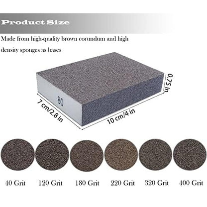 12 PCS Sanding Block Set- 80 120 180 220 320 400 Grits Wet and Dry Dual-use Hand Sanding Sponge, Coarse and Fine Washable and Reusable, Ideal for Drywall Wood Metal Derusting Polish¡¦