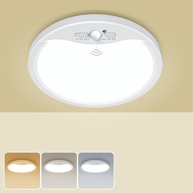 zemty 9inch 18W Motion Sensor Ceiling Light Wired, 3 Sensing Modes Motion Activated Closet Lights White, 3000K/4000K/6500K Waterproof LED Ceiling Lamp for Pantry Closet Shower Hallway-1Pack
