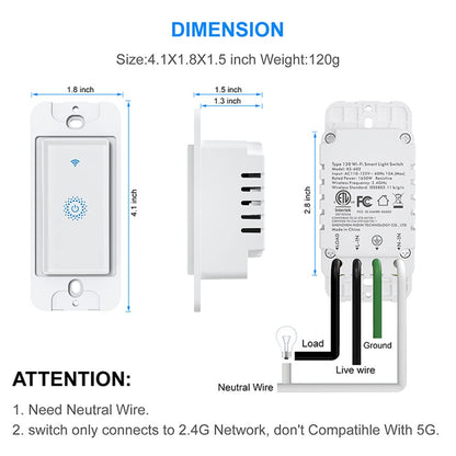 Nexete Smart Wi-Fi Double Light Switch, 2 in1 Single Pole Switch Compatible with Alexa Google Assistant & IFTTT,Remote Control, Timing Function No Hub Required (1-Pack Double)