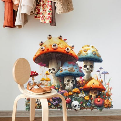 Halloween Mushroom Wall Stickers Removable Floral Skull Wall Decals for Kids Bedroom Nursery Living Room TV Wall Decor