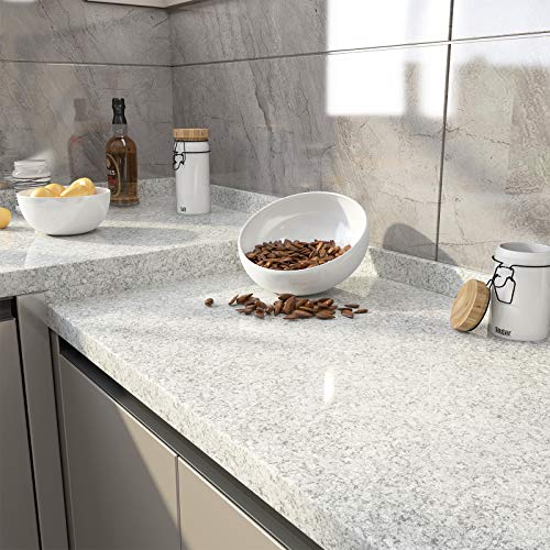 LaCheery Faux Granite Contact Paper for Countertops Waterproof Self Adhesive Granite Wallpaper for Kitchen Counter Contact Paper Peel and Stick Countertops Grey Wall Paper Desk Top Cover 15.8"x80"