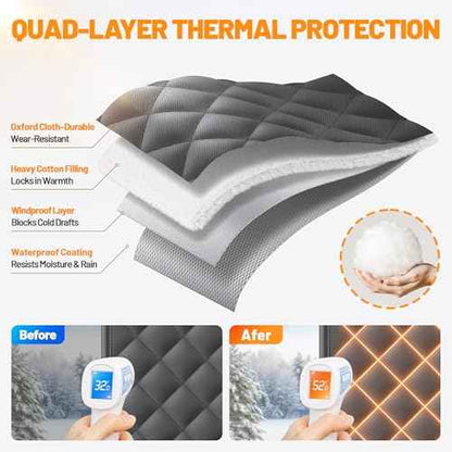 Magnetic Insulated Door Curtain Fits 48"x80" Doors - Thermal Door Cover for Winter with Clear Window, Window Insulation Kit & Doors Draft Stopper to Keep Cold Air Out for Front Doorway Home - Black