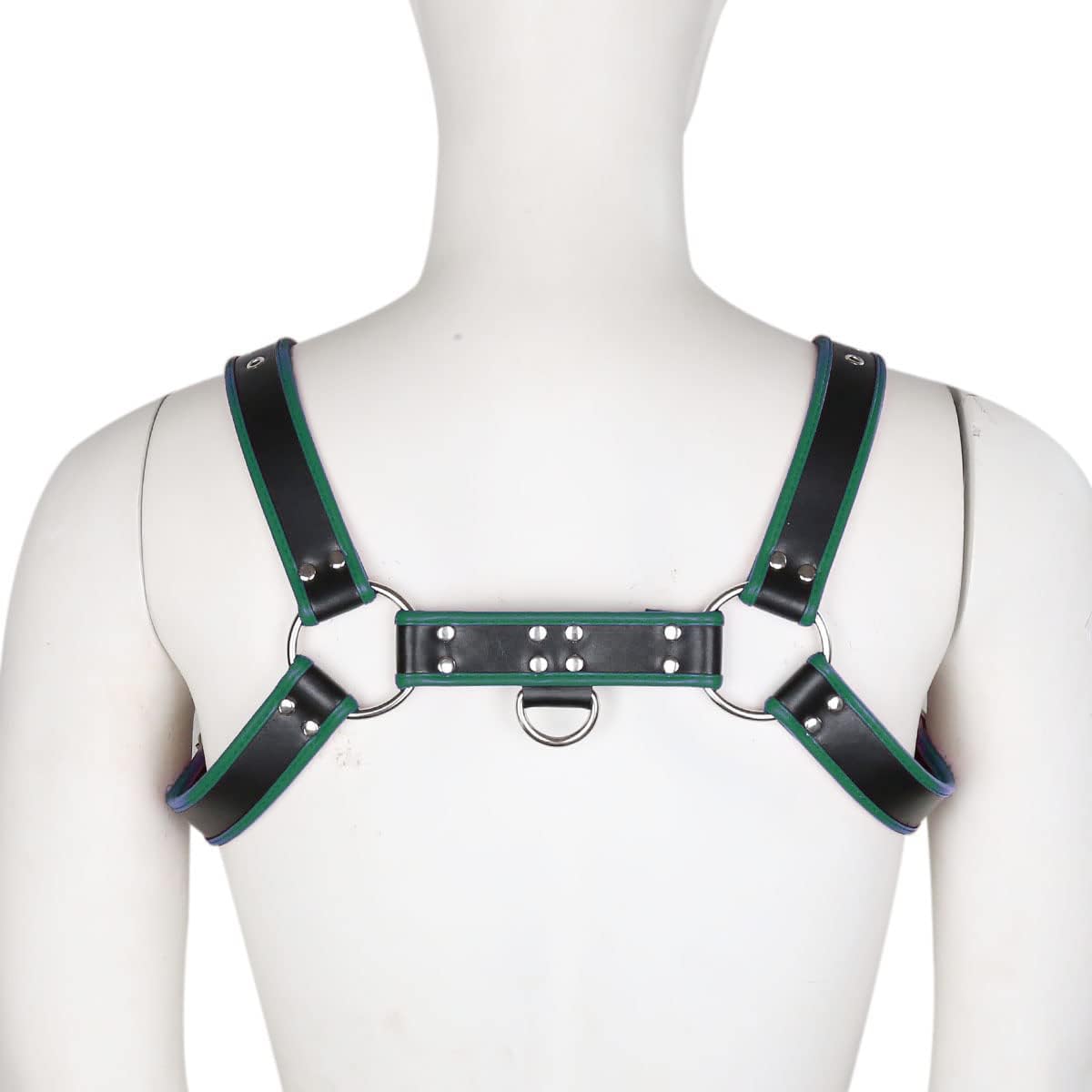 Punk PU Leather Harness for Man Adjustable Leather Harness Body Chest Half Harness Punk Belt Clubwear Costume (Green)