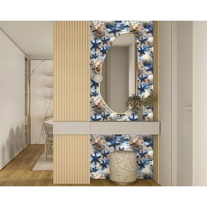 FLFK Peel and Stick Wallpaper, 16in x 64in, Starfish Seashell Wall Mural for Kids Room Decor, Stain Resistant, Blue