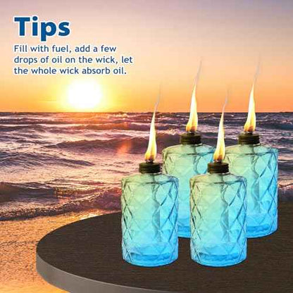 4 Pack Blue Glass Garden Torch 12 oz Outdoor Torch Garden D?cor,60-Inch Upgraded Citronella Torches with 3-Prong Grounded Stake for Party Patio Pathway