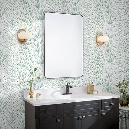 Safiyya Peel and Stick Wallpaper Leaf Contact Paper 78.7" x 17.3" Light Green Wall Paper Modern Self Adhesive Removable Wallpaper for Bedroom Bathroom Vinyl Rolls